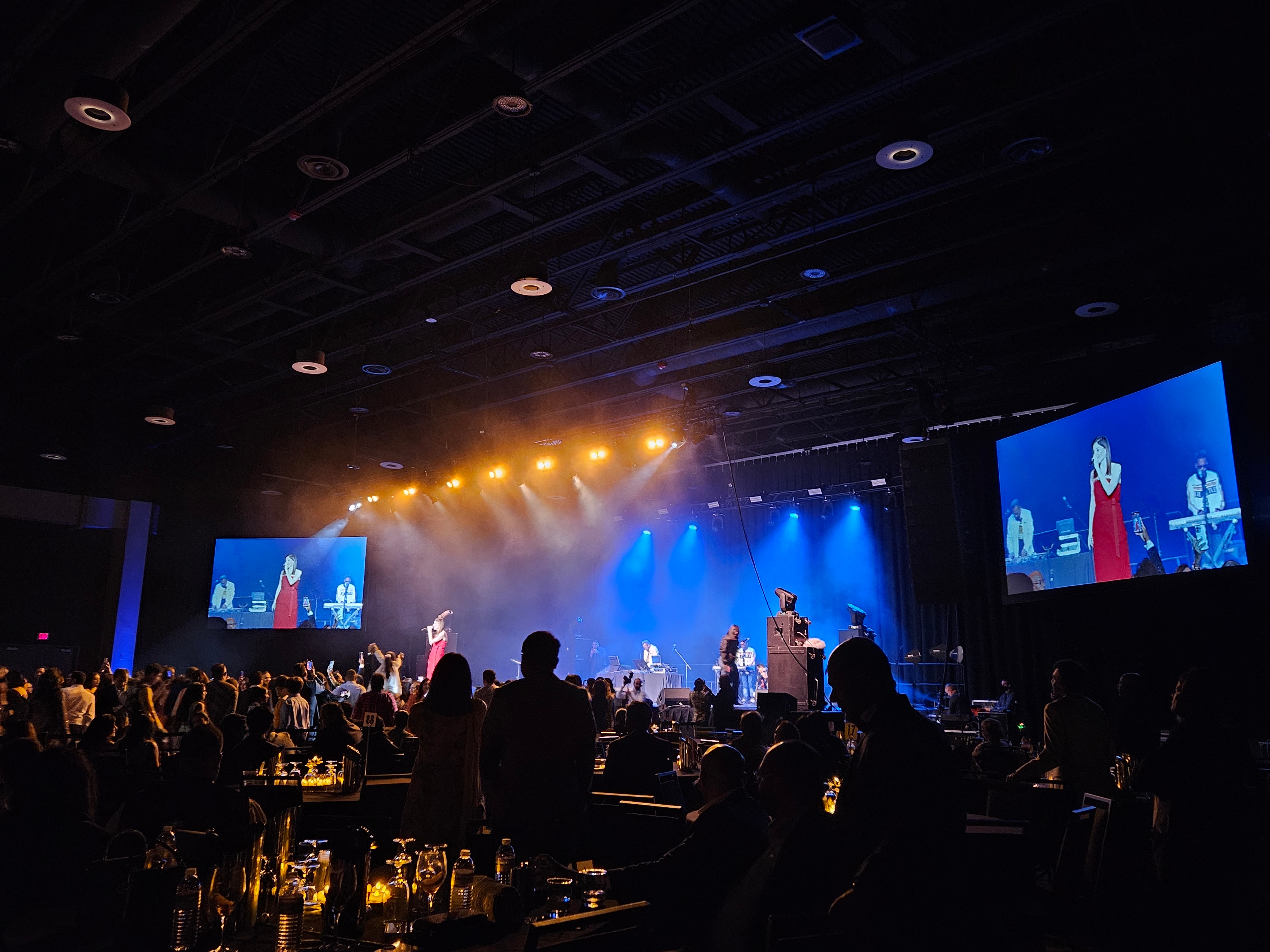 Outdoor live event production with stage and lighting